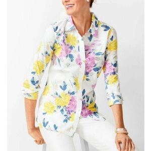 🩷 Talbots Women XL Petite Floral Print
Button Up Long Sleeve Purple Yellow White
